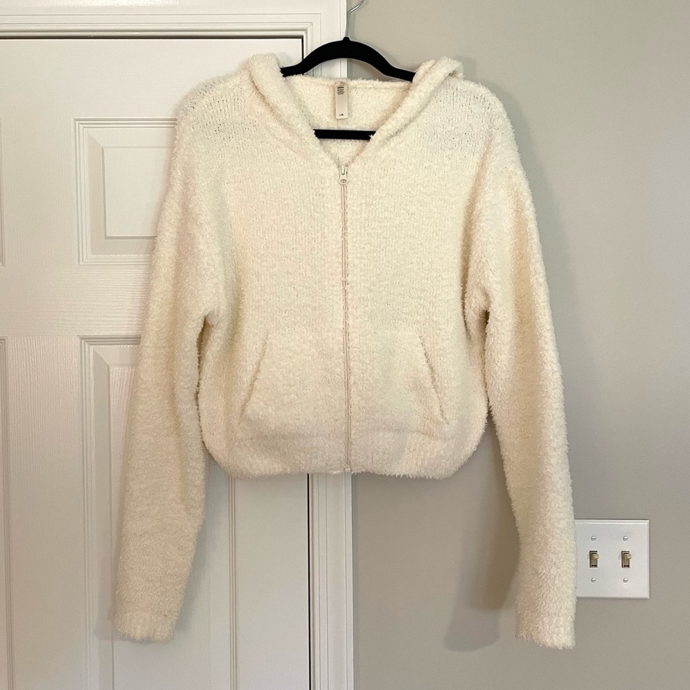 SKIMS Cream Fuzzy Hooded Jacket
